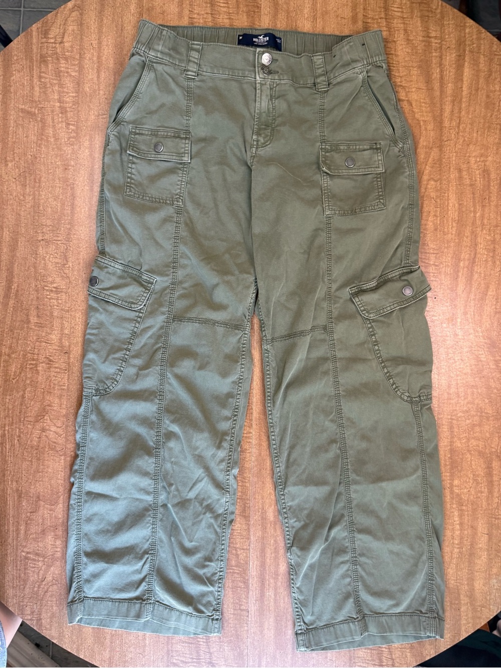 Hollister Low Rise Baggy Cargo Pants Green Women Size M Utility Streetwear Y2K
